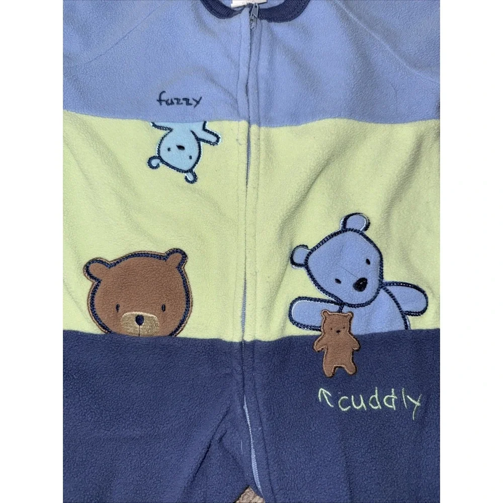 Vintage Carter's Classics 0-3 Month  Bear Blue Fleece Footed Pajama Y2K Baby Boy